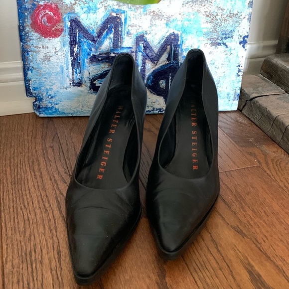 Walter Steiger Red Logo Vintage Designer Handmade Italian Leather Pumps Sz 38.5 - Picture 11 of 15